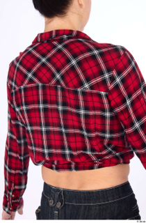 Hanane casual dressed plaid knotted flannel shirt red bra upper…